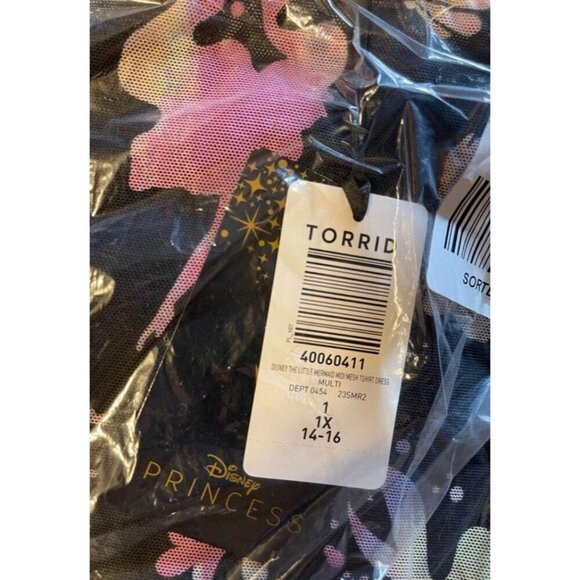 Disney L-0 Little Mermaid Graphic Mesh Sheer Lined Short Sleeve Midi Dress - Picture 6 of 6